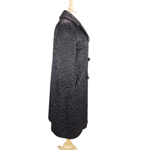 Bergdorf Goodman Main Street Fashion Coat Black Textured Satin Quilted vintage - Picture 5 of 16